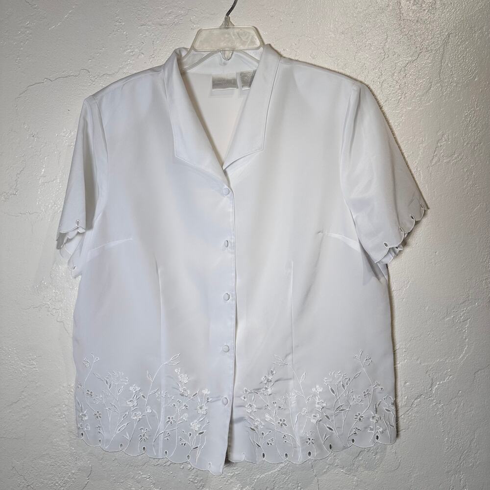 Elisabeth Williams Blouse Large White Eyelet Minimalist Career Vintage